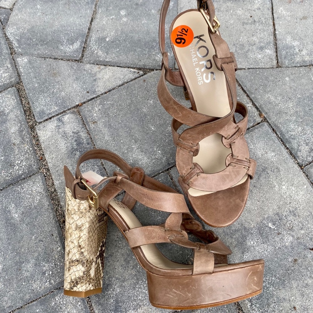 Michael Kors Y2K Vintage Snake Mobwife Nude Chunky Block Heels Platform Sz 9.5